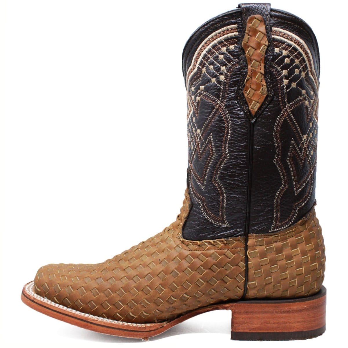 La Carreta Boots Men's Petatillo Woven Leather Square Toe Boots - Honey