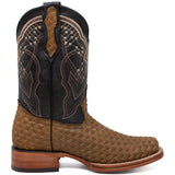 La Carreta Boots Men's Petatillo Woven Leather Square Toe Boots - Honey