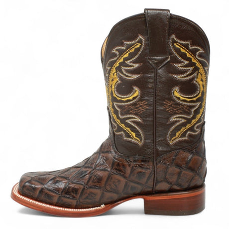 La Carreta Boots Men's Print Pirarucu Fish Square Toe Boots Brown Color - La Carreta
