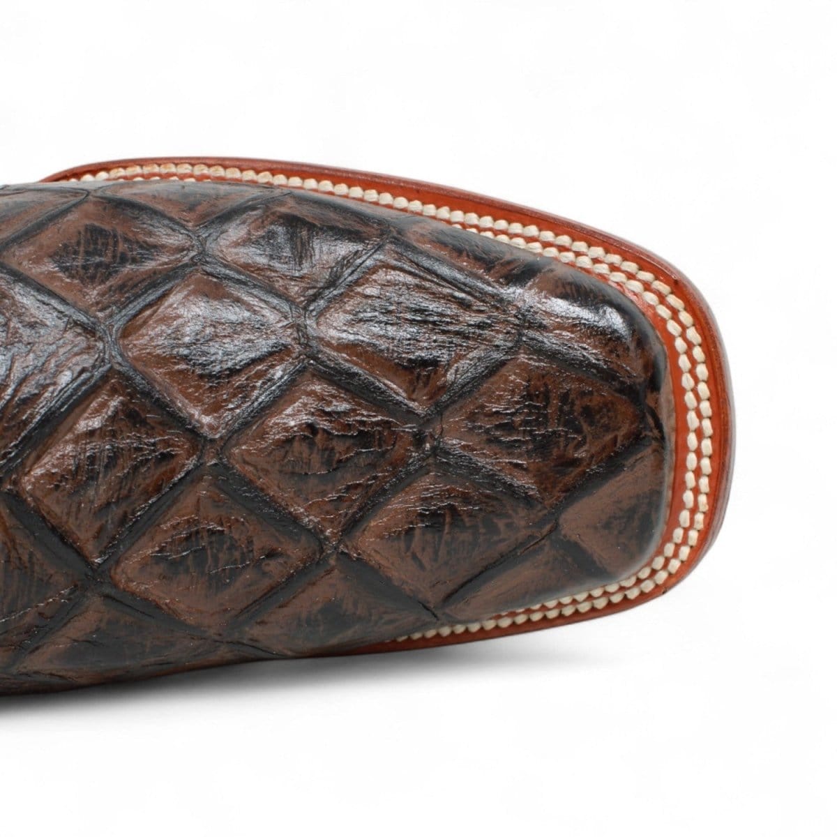 La Carreta Boots Men's Print Pirarucu Fish Square Toe Boots Brown Color - La Carreta