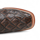 La Carreta Boots Men's Print Pirarucu Fish Square Toe Boots Brown Color - La Carreta