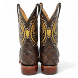 La Carreta Boots Men's Print Pirarucu Fish Square Toe Boots Brown Color - La Carreta