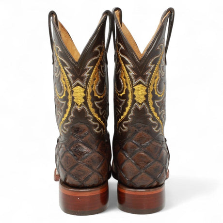 La Carreta Boots Men's Print Pirarucu Fish Square Toe Boots Brown Color - La Carreta