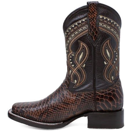 La Carreta Boots Men's Python Print Leather Square Toe Boots - Brown