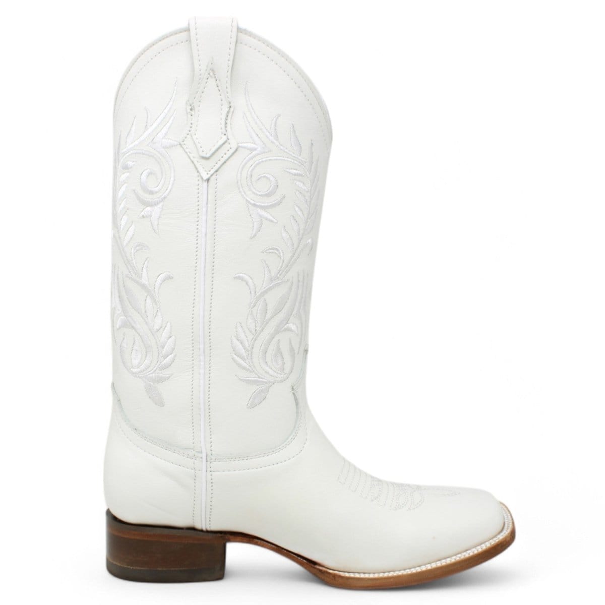 Women´s Genuine Leather Wide Square Toe Boots With embroidered Design - White Color - La Carreta right side view