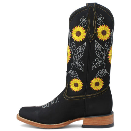 Women´s Genuine Leather Rodeo Wide Square Toe With embroidered SunFlowers - Black Color - La Carreta left side view