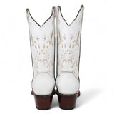 Women´s Genuine Leather J Toe Boots With embroidered Design - White Color - La Carreta back view