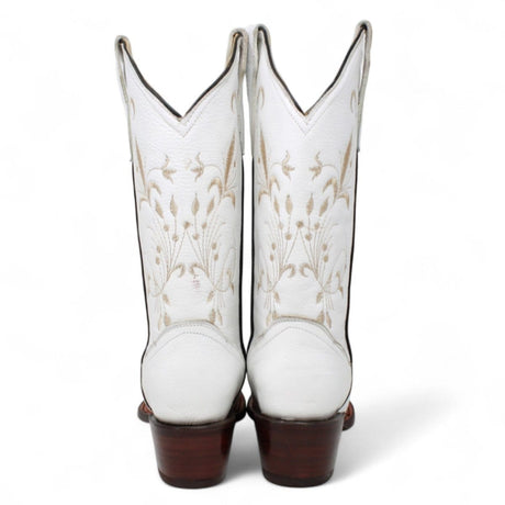Women´s Genuine Leather J Toe Boots With embroidered Design - White Color - La Carreta back view