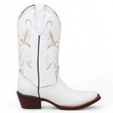 Women´s Genuine Leather J Toe Boots With embroidered Design - White Color - La Carreta right side view