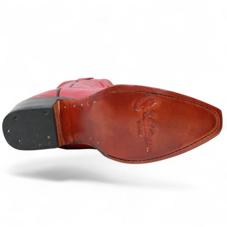Women´s Genuine Leather J Toe Boots With embroidered Design - Red Color - La Carreta sole view