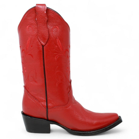 Women´s Genuine Leather J Toe Boots With embroidered Design - Red Color - La Carreta righte side view