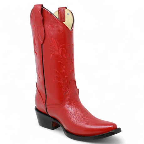 Women´s Genuine Leather J Toe Boots With embroidered Design - Red Color - La Carreta side view