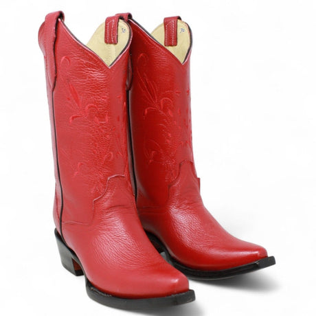 Women´s Genuine Leather J Toe Boots With embroidered Design - Red Color - La Carreta pair view 2