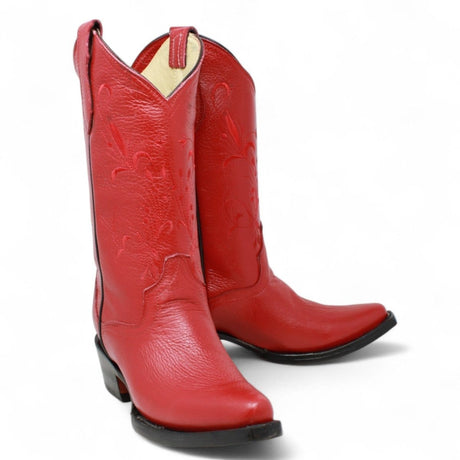 Women´s Genuine Leather J Toe Boots With embroidered Design - Red Color - La Carreta pair view