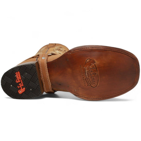Women´s Genuine Crazy Leather Rodeo Toe With embroidered Flowers - Golden Tan Color - La Carreta sole