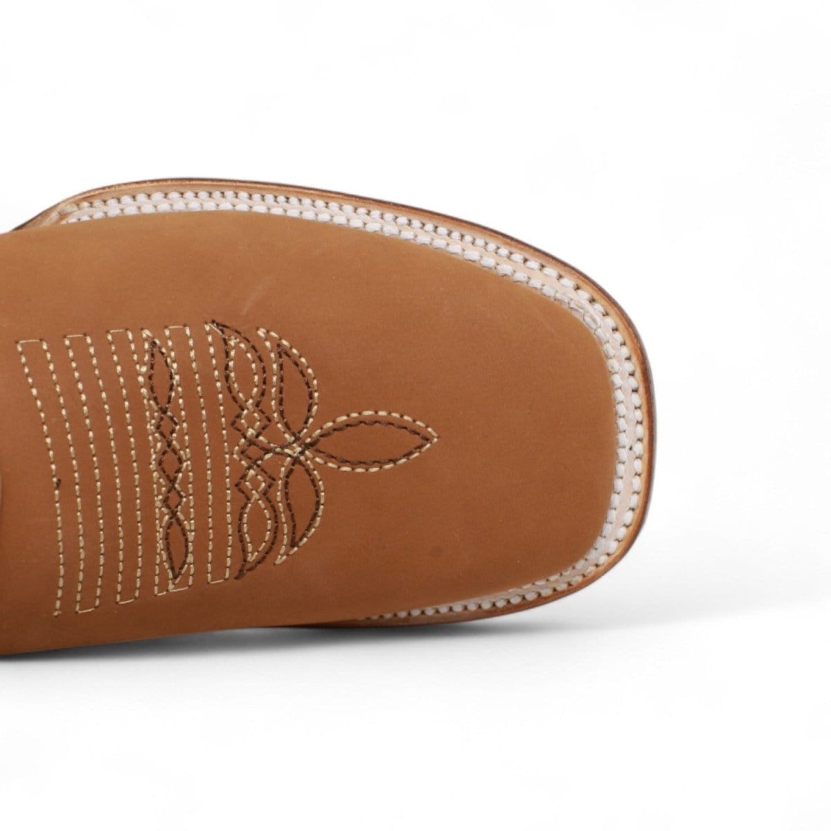 Women´s Genuine Crazy Leather Rodeo Toe With embroidered Flowers - Golden Tan Color - La Carreta toe