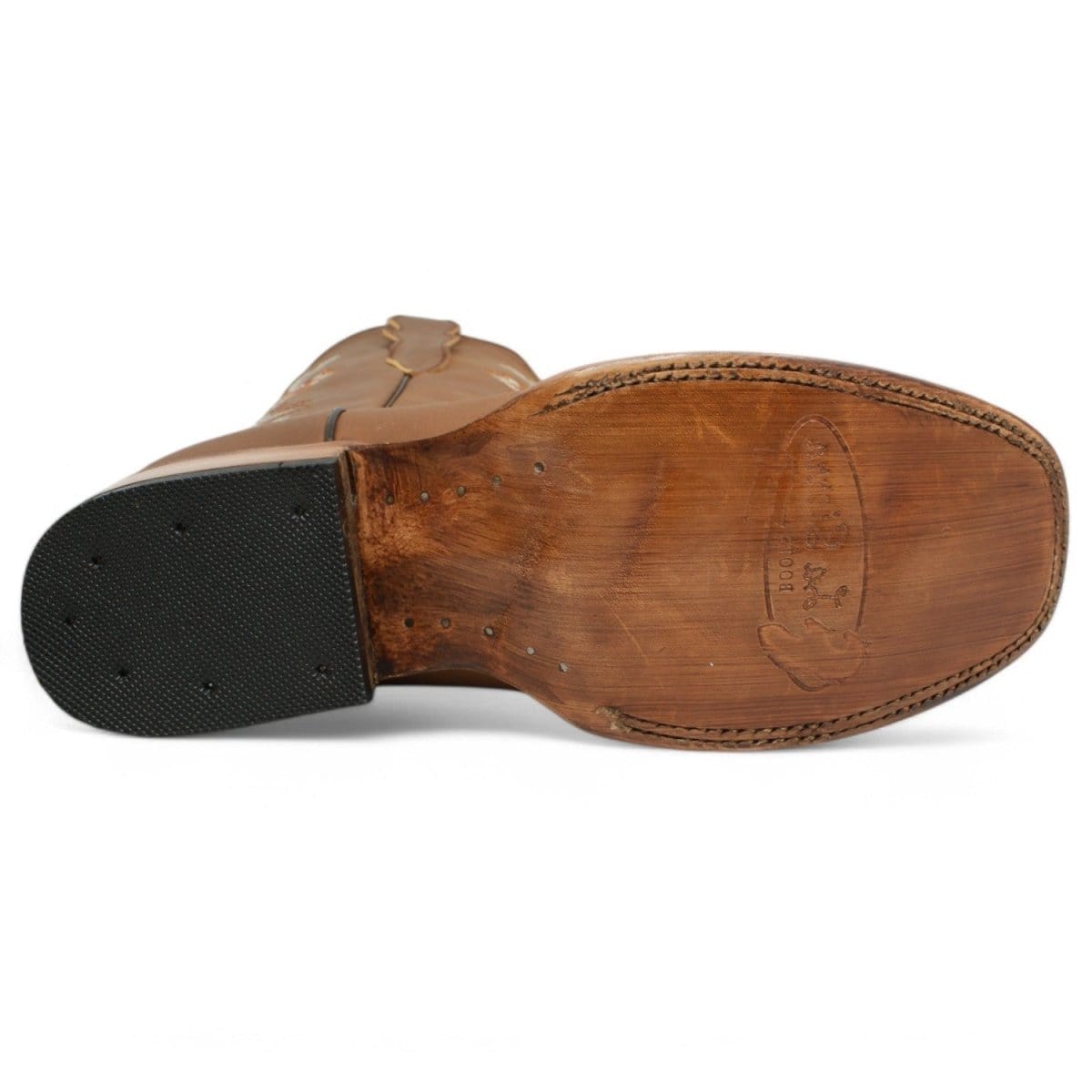 Women´s Genuine Crazy Leather Rodeo Toe With embroidered Flowers - Tan Color - La Carreta sole