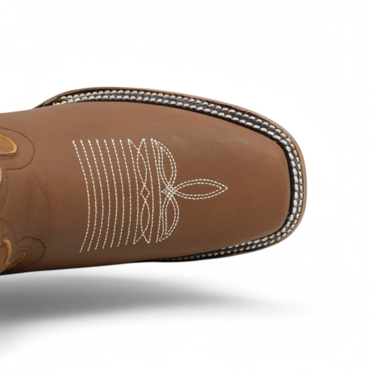 Women´s Genuine Crazy Leather Rodeo Toe With embroidered Flowers - Tan Color - La Carreta toe