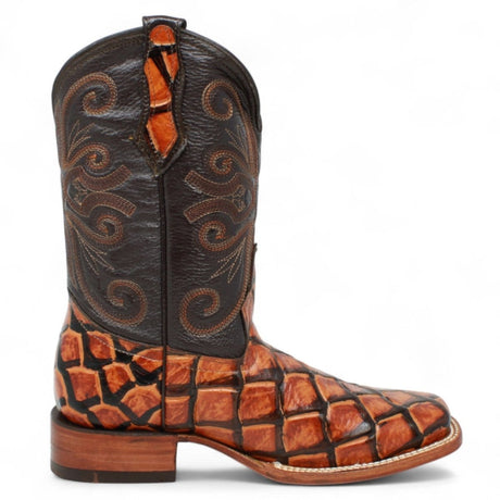 La Carreta Boots Men's Print Pirarucu Fish Square Toe Boots Honey Color - La Carreta - right side