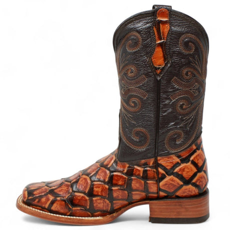 La Carreta Boots Men's Print Pirarucu Fish Square Toe Boots Honey Color - La Carreta - left side