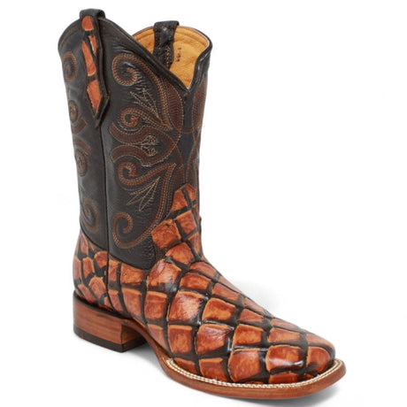 La Carreta Boots Men's Print Pirarucu Fish Square Toe Boots Honey Color - La Carreta - side
