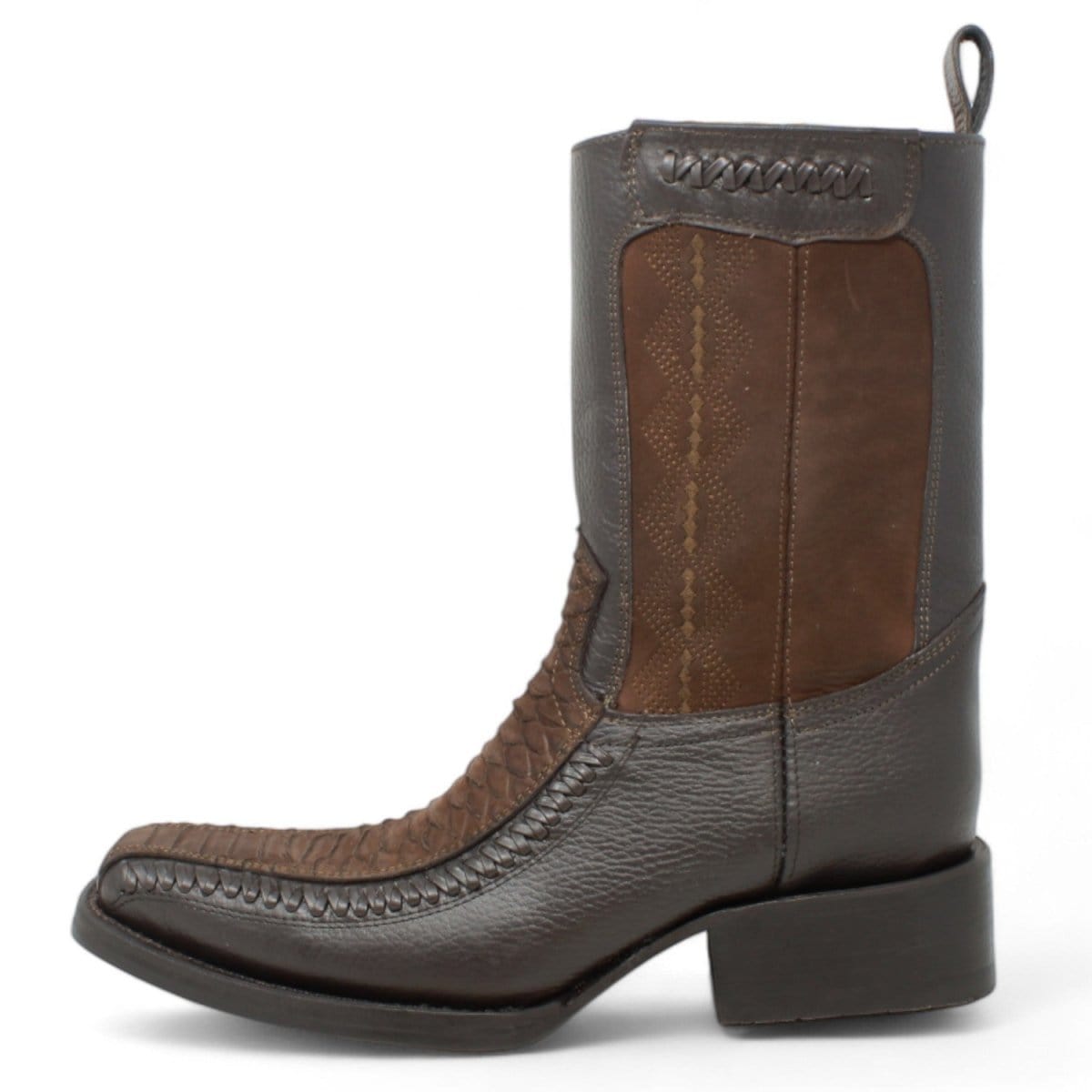 Men's Python Print Genuine Floater Leather Dubai&nbsp;Toe&nbsp;Boots Brown Color - La Carreta left side view