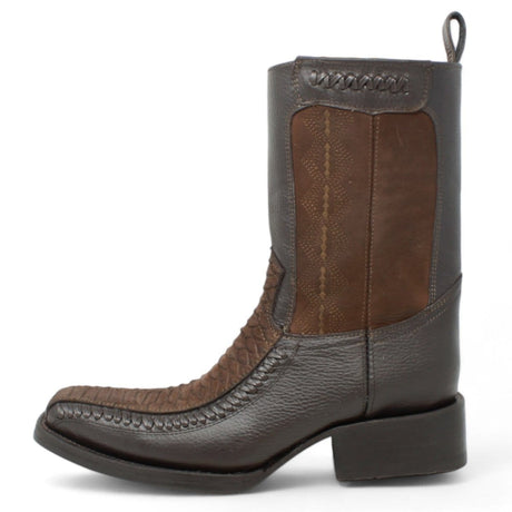 Men's Python Print Genuine Floater Leather Dubai&nbsp;Toe&nbsp;Boots Brown Color - La Carreta left side view
