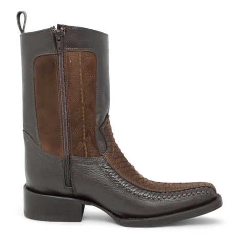 Men's Python Print Genuine Floater Leather Dubai&nbsp;Toe&nbsp;Boots Brown Color - La Carreta right side view
