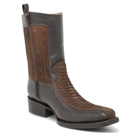 Men's Python Print Genuine Floater Leather Dubai&nbsp;Toe&nbsp;Boots Brown Color - La Carreta side view