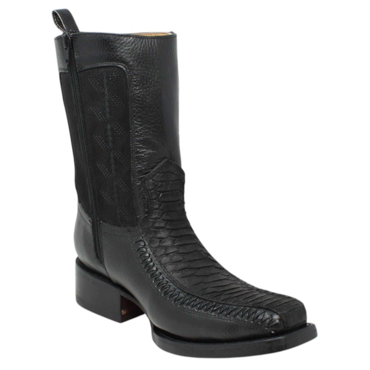 Men's Python Print Genuine Floater Leather Dubai&nbsp;Toe&nbsp;Boots Black Color - La Carreta side view