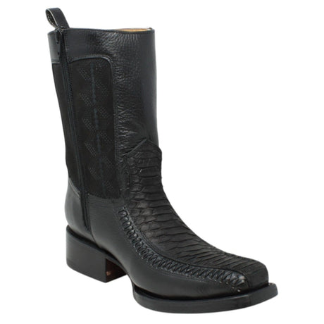 Men's Python Print Genuine Floater Leather Dubai&nbsp;Toe&nbsp;Boots Black Color - La Carreta side view