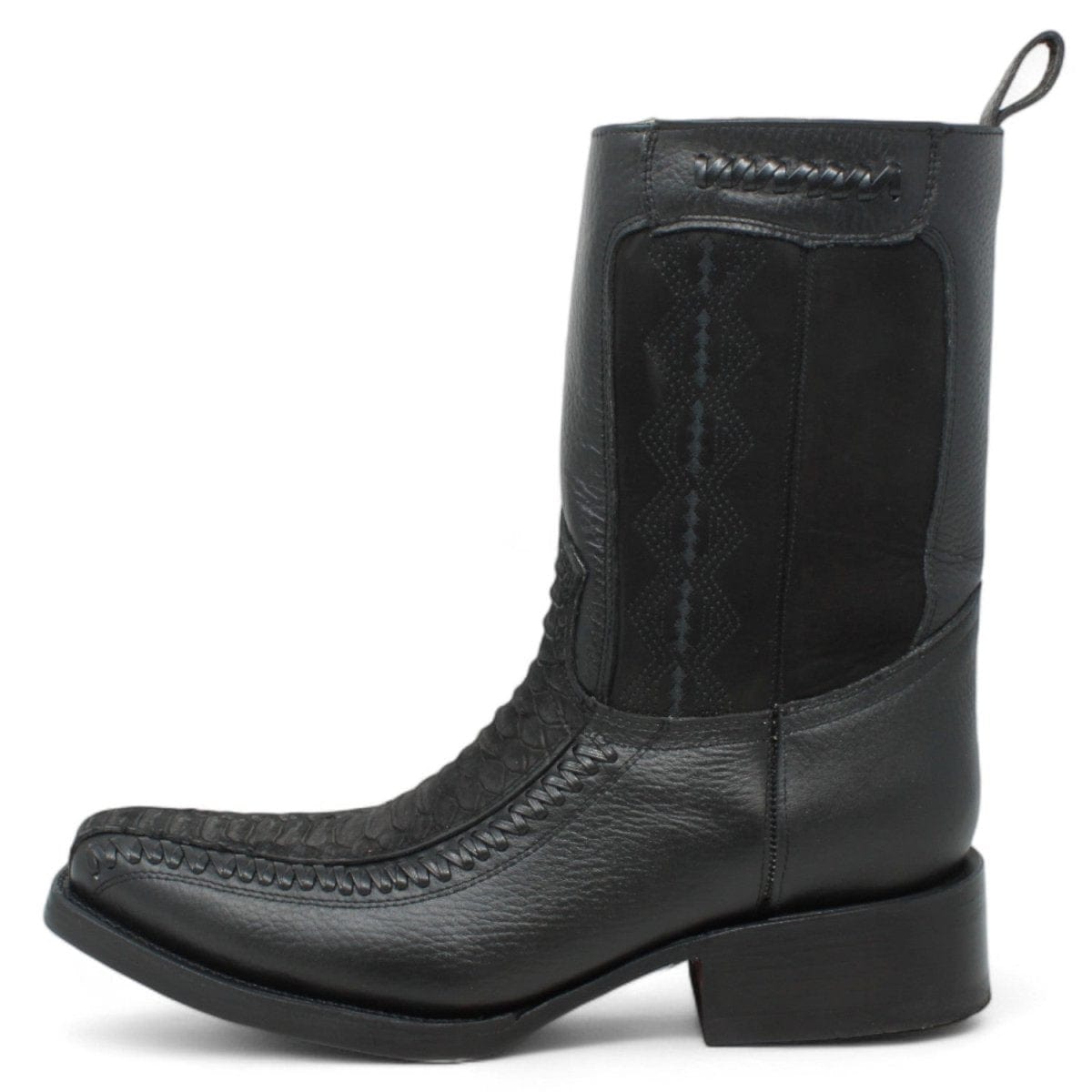 Men's Python Print Genuine Floater Leather Dubai&nbsp;Toe&nbsp;Boots Black Color - La Carreta left side view