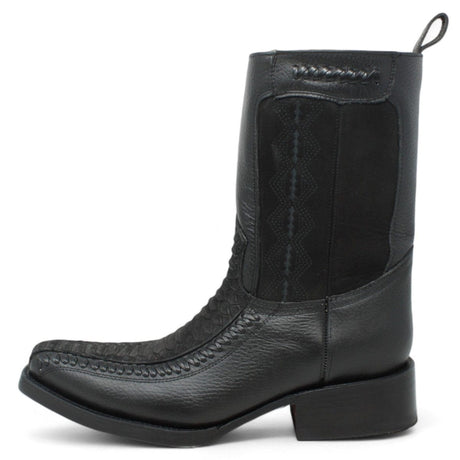 Men's Python Print Genuine Floater Leather Dubai&nbsp;Toe&nbsp;Boots Black Color - La Carreta left side view