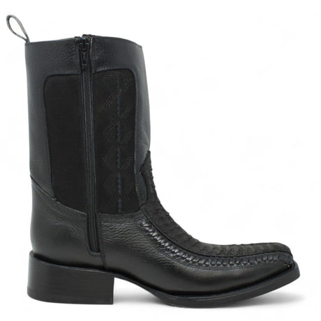 Men's Python Print Genuine Floater Leather Dubai&nbsp;Toe&nbsp;Boots Black Color - La Carreta right side view