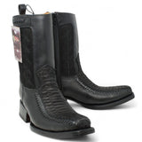 Men's Python Print Genuine Floater Leather Dubai&nbsp;Toe&nbsp;Boots Black Color - La Carreta pair view