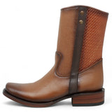 La Carreta Boots Men's Genuine Floater Leather Dubai Square Toe Boots Camel Brown Color - La Sierra left side view