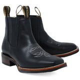 Men´s Genuine Leather Rodeo Square Toe Ankle Boots Black Color - La Carreta Pair view