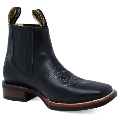 Men´s Genuine Leather Rodeo Square Toe Ankle Boots Black Color - La Carreta side view