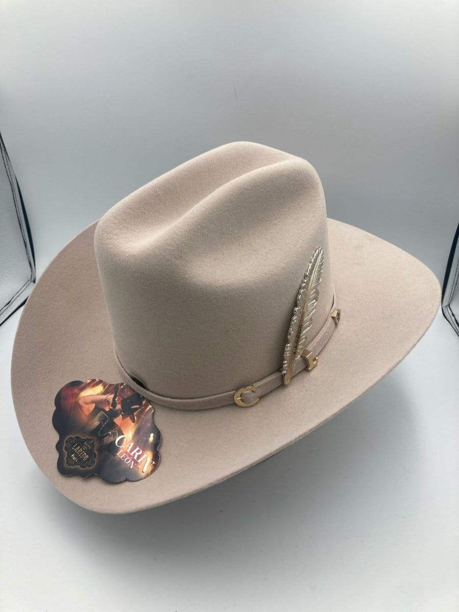 Laredo Hats Hats Official Carin Leon Cowboy Felt Hat with Silver Feather Beige