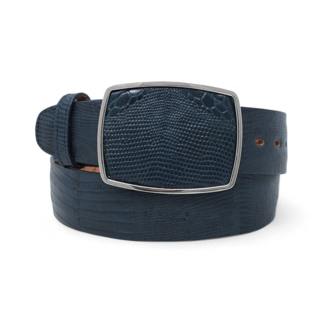 Genuine Teju Lizard Skin Cowboy Belt Navy Blue Color - Los Altos Boots