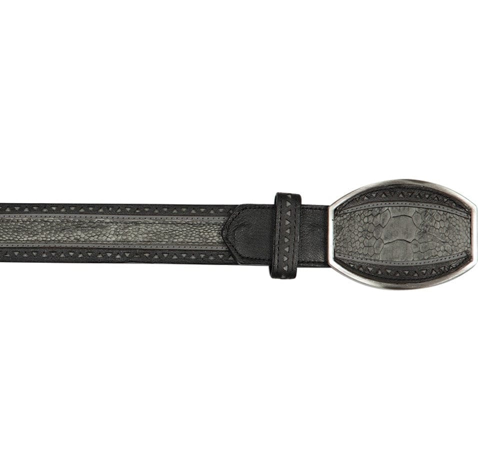 Los Altos Boots Belts Genuine Ostrich Leg Skin Laser Design Casual Belt Rustic Black Color - Los Altos Boots