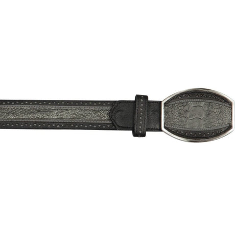 Los Altos Boots Belts Genuine Ostrich Leg Skin Laser Design Casual Belt Rustic Black Color - Los Altos Boots