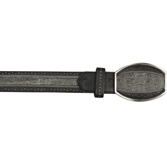 Los Altos Boots Belts Genuine Ostrich Leg Skin Laser Design Casual Belt Rustic Black Color - Los Altos Boots