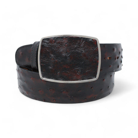Los Altos Boots Belts Genuine Ostrich Skin Cowboy Belt Black Cherry Color - Los Altos Boots