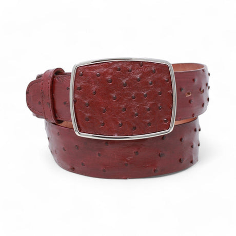 Los Altos Boots Belts Genuine Ostrich Skin Cowboy Belt Burgundy Color - Los Altos Boots