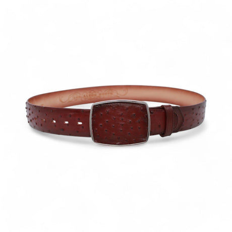 Los Altos Boots Belts Genuine Ostrich Skin Cowboy Belt Faded Burgundy Color - Los Altos Boots