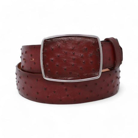 Los Altos Boots Belts Genuine Ostrich Skin Cowboy Belt Faded Burgundy Color - Los Altos Boots