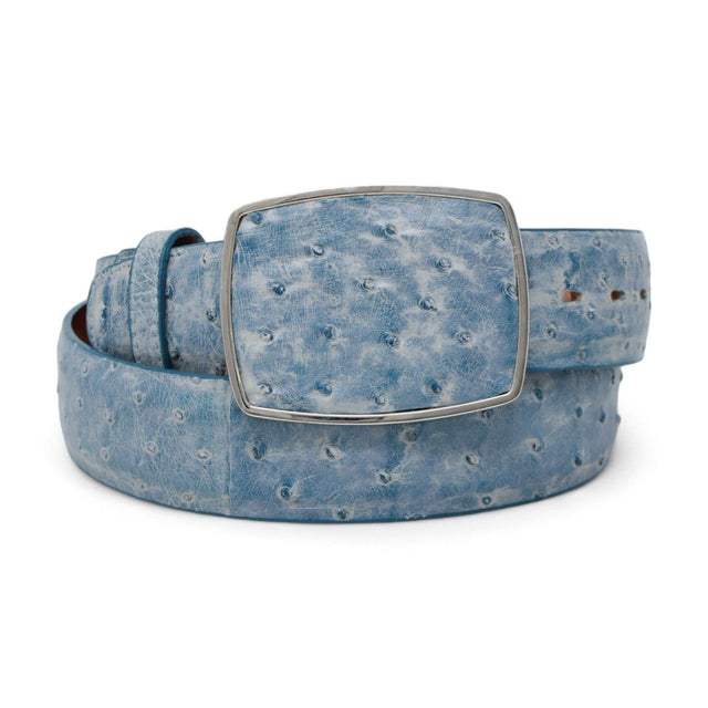Los Altos Boots Belts Genuine Ostrich Skin Cowboy Belt Rustic Blue Color - Los Altos Boots