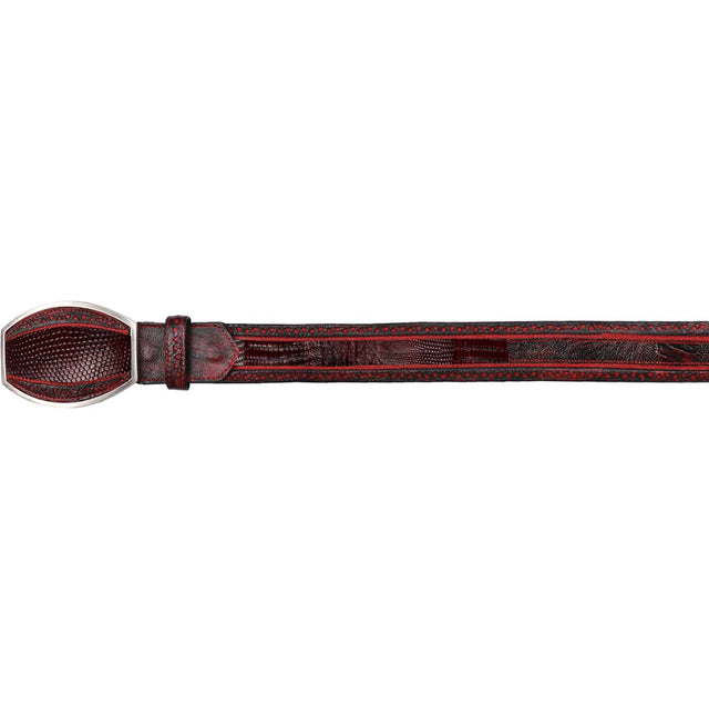 Los Altos Boots Belts Genuine Teju Lizard Skin Laser Design Casual Belt Black Cherry Color - Los Altos Boots