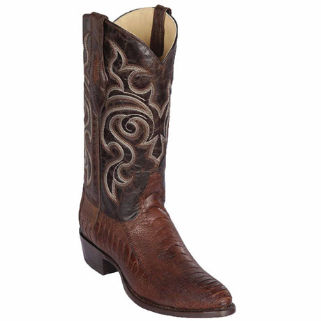 Los Altos Boots Boots 6 Men's Genuine Ostrich Leg Round Toe Boots Greasy Brown Color - Los Altos Boots